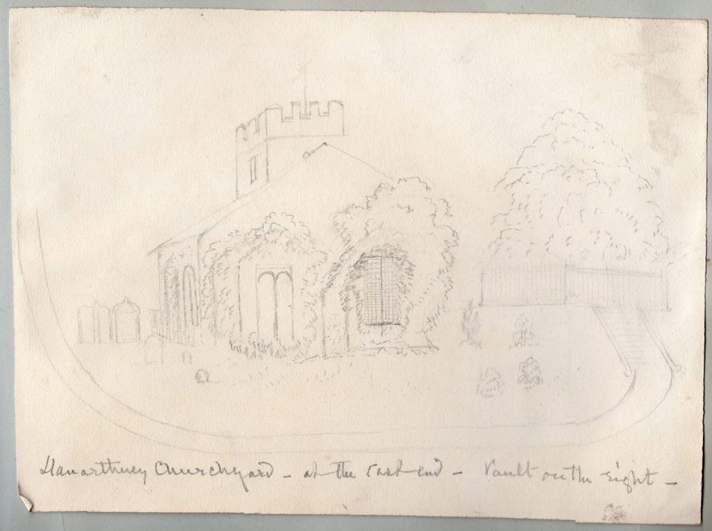 Drawing of Llanarthney Church by Alice Abadam